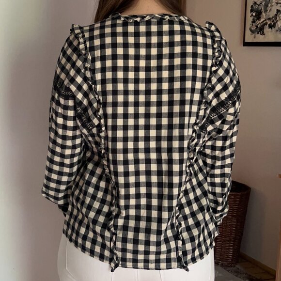 Checkered Ruffle Button Down Shirt - Picture 3 of 6